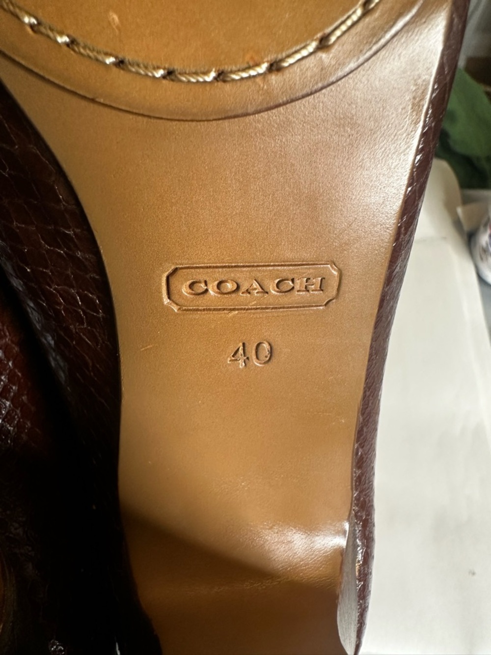 COACH Brown Textured Leather Pointed-Toe Pumps - Picture 7 of 7